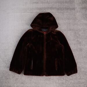 Vintage Outerlayers Medium Solid Brown Fur Long Sleeve Hooded Jacket
